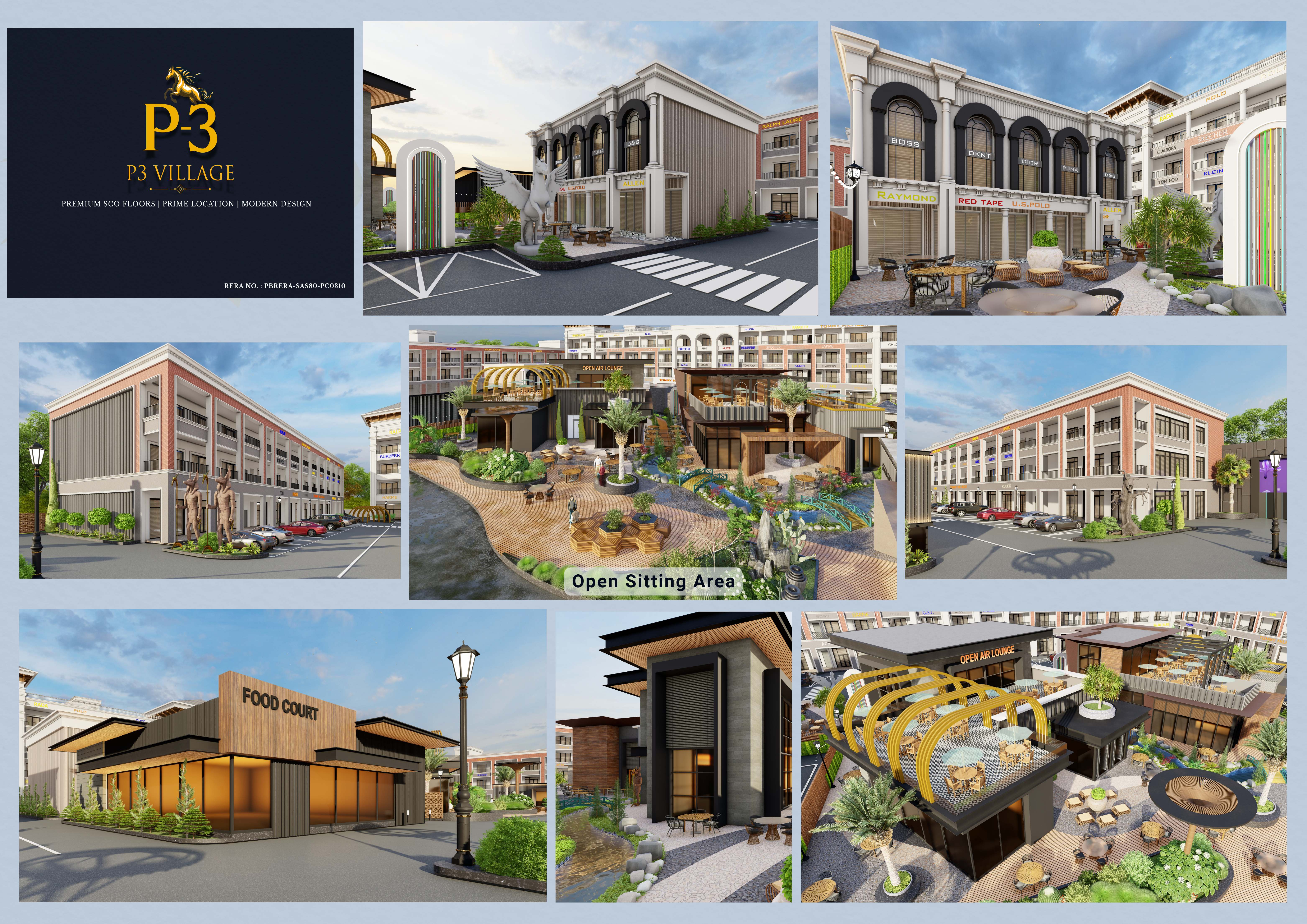 P3 Village Project Glimpses - Branded overview of modern commercial development with amenities